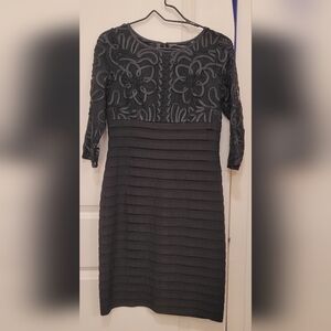 Adrianna Papell Sz 6 Black Lace 3/4 Sleeve Dress HOCO Wedding Holiday Body Con.